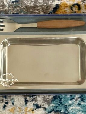 Danish Stainless Steel Snack Tray with Teak-Handled Server